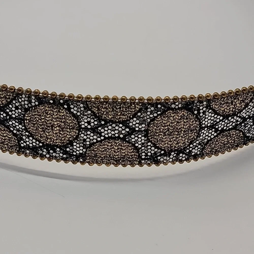 Vtg ELITE Dress Belt Women Sz Small Gold Silver Black Mix Bead Edge Brass Buckle